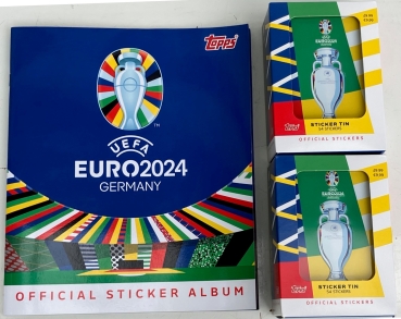 2x Topps Official EURO 2024 Collection Tin Dose 18 Tüten = 108 Sticker NEU!