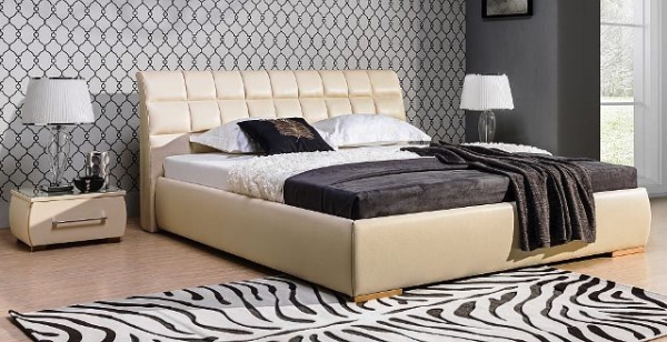 Design Luxus Lounge Polsterbett Doppelbett Futon-Bett Leder Beige SL30 NEU!