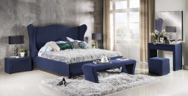 Design Luxus Lounge Polsterbett Doppelbett Futon-Bett Velours Blau SL34 NEU!