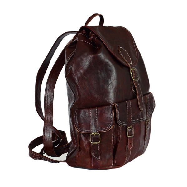 Ziegenleder Rucksack Travel Bag Umhängetasche Leder-Tasche Vintage D-Braun NEU!