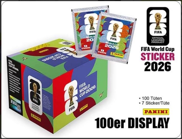 Panini World Cup WM 2026 Fußball Display Box 100 Tüten 700 Sticker NEU!